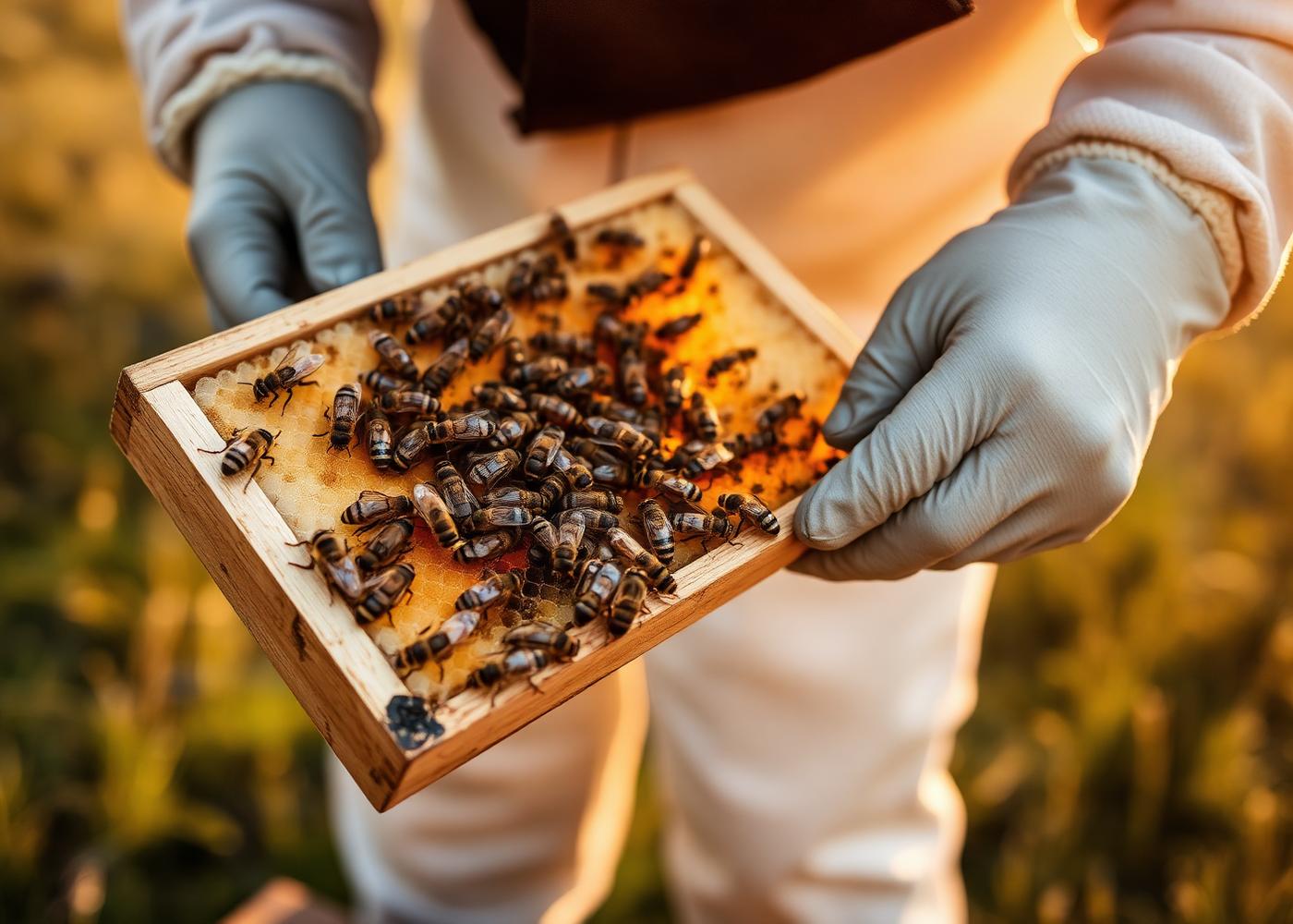 Biavler holder en honningtavle med bier